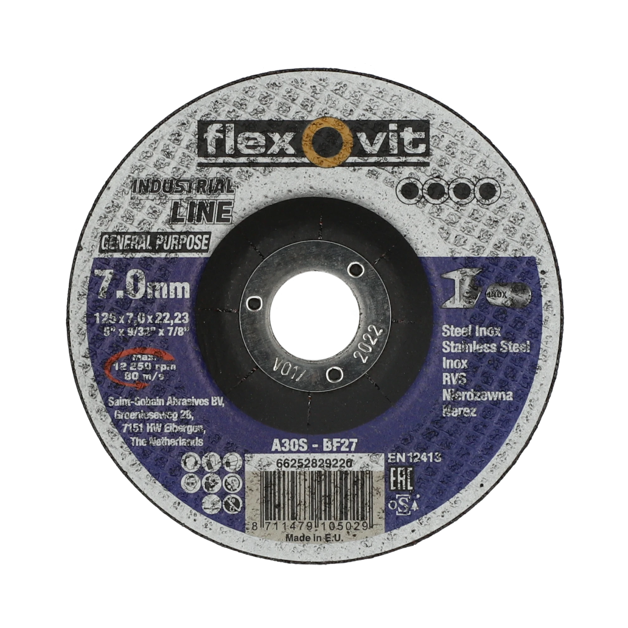 Flexovit Ispupčena brusna ploča za čelik i nerđajući čelik 125x7x22.23mm